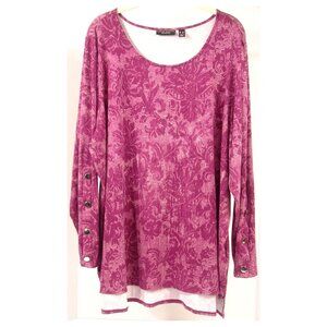 NWOT Susan Graver 3X Indie Burgundy Floral Cotton Modal Edgy Sleeve Snaps
